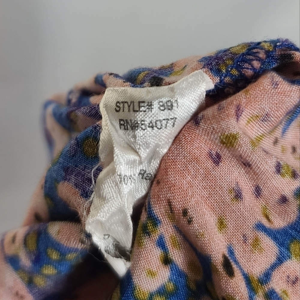 Cabi Ombre Floral Blue White Orange Cinched Waist Tie Blouse S #891 - Picture 8 of 10